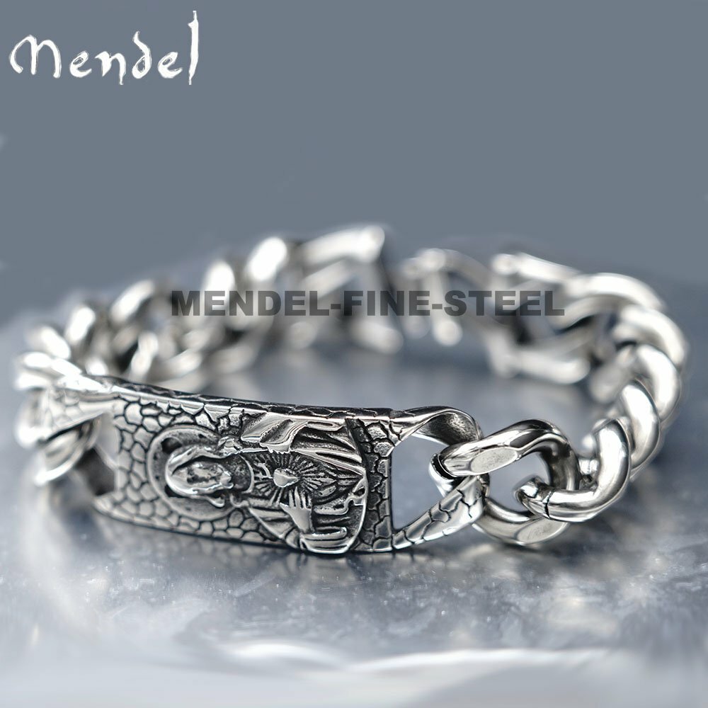 MENDEL Mens Christian Cuban Link Chain Jesus Amulet Bracelet Stainless Steel