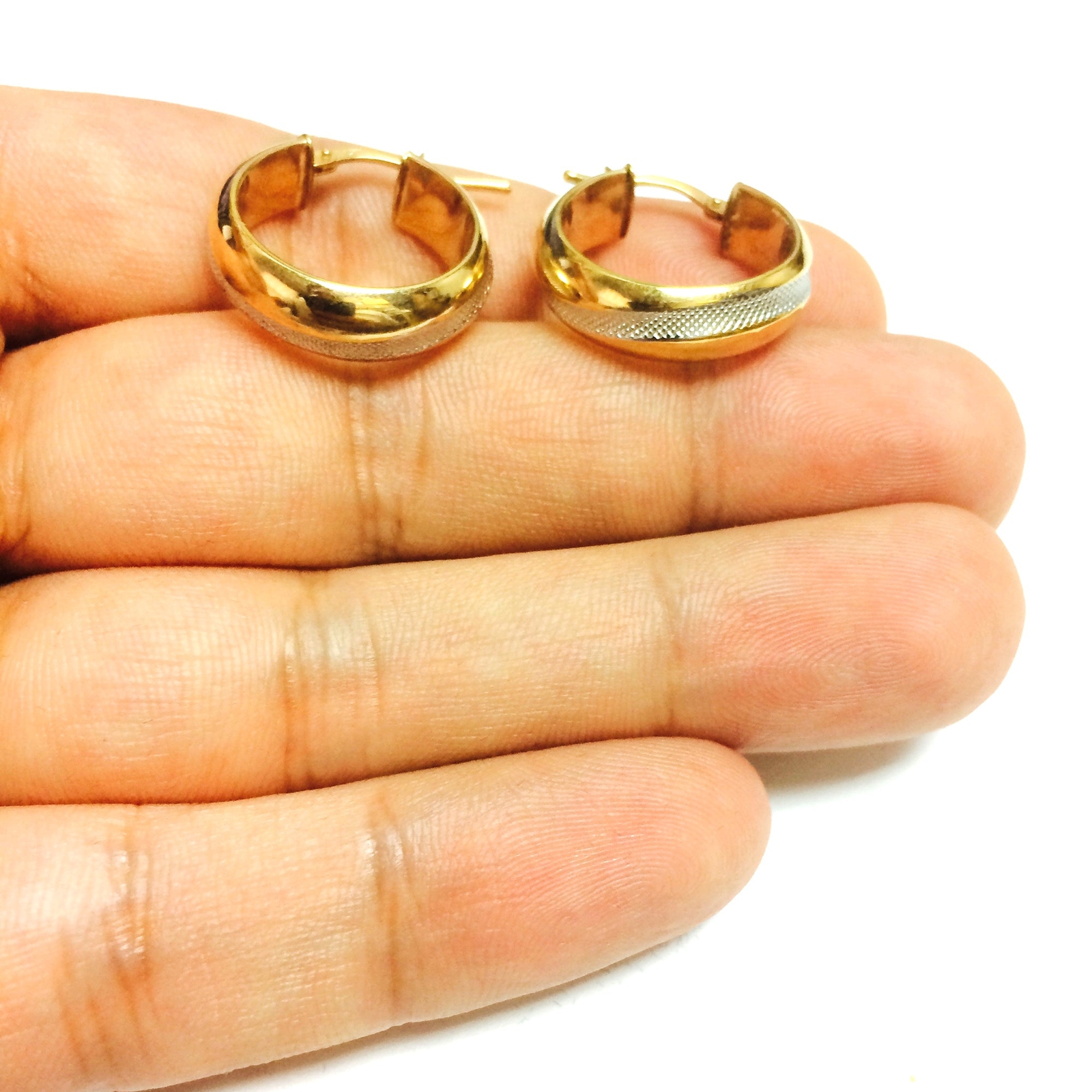 14K 2 Tone Gold Round Tube Hoop Earrings, Diameter 20mm