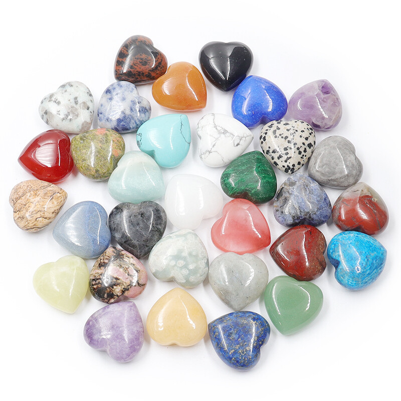 Natural Stone Heart Charms Healing Reiki Mix Beads for Jewelry making no hole