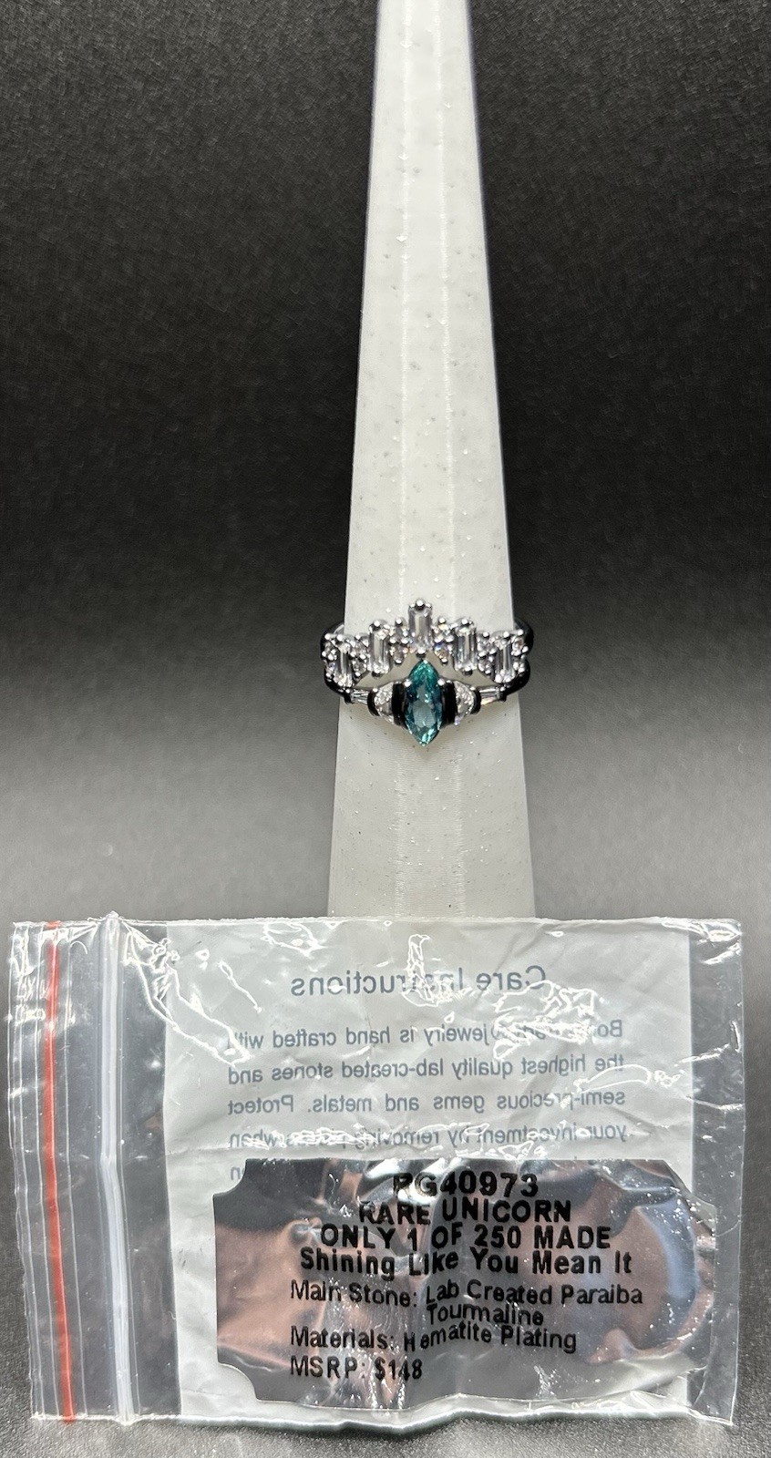 Bomb Party Sz 7 RG40973 RARE UNICORN Shining Like You Mean It Paraiba Tourmaline