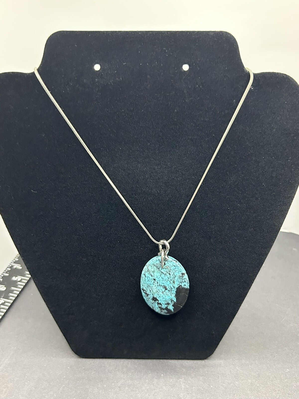 Turquoise Stone pendant Necklace With 8.5 “ Venetian Box Chain Stamped 18K GP