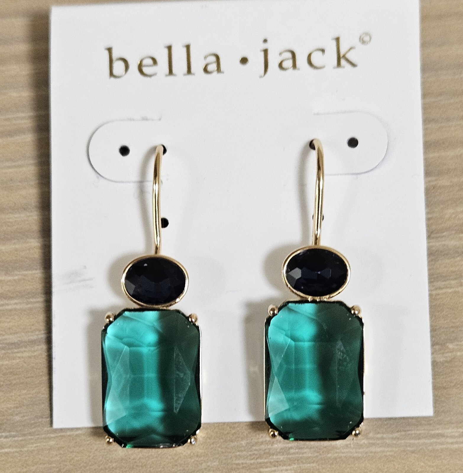 BELLA JACK SPARKLY CRYSTALS TEAL GREEN BLUE GOLD PLATED HOOK EARRINGS NWT