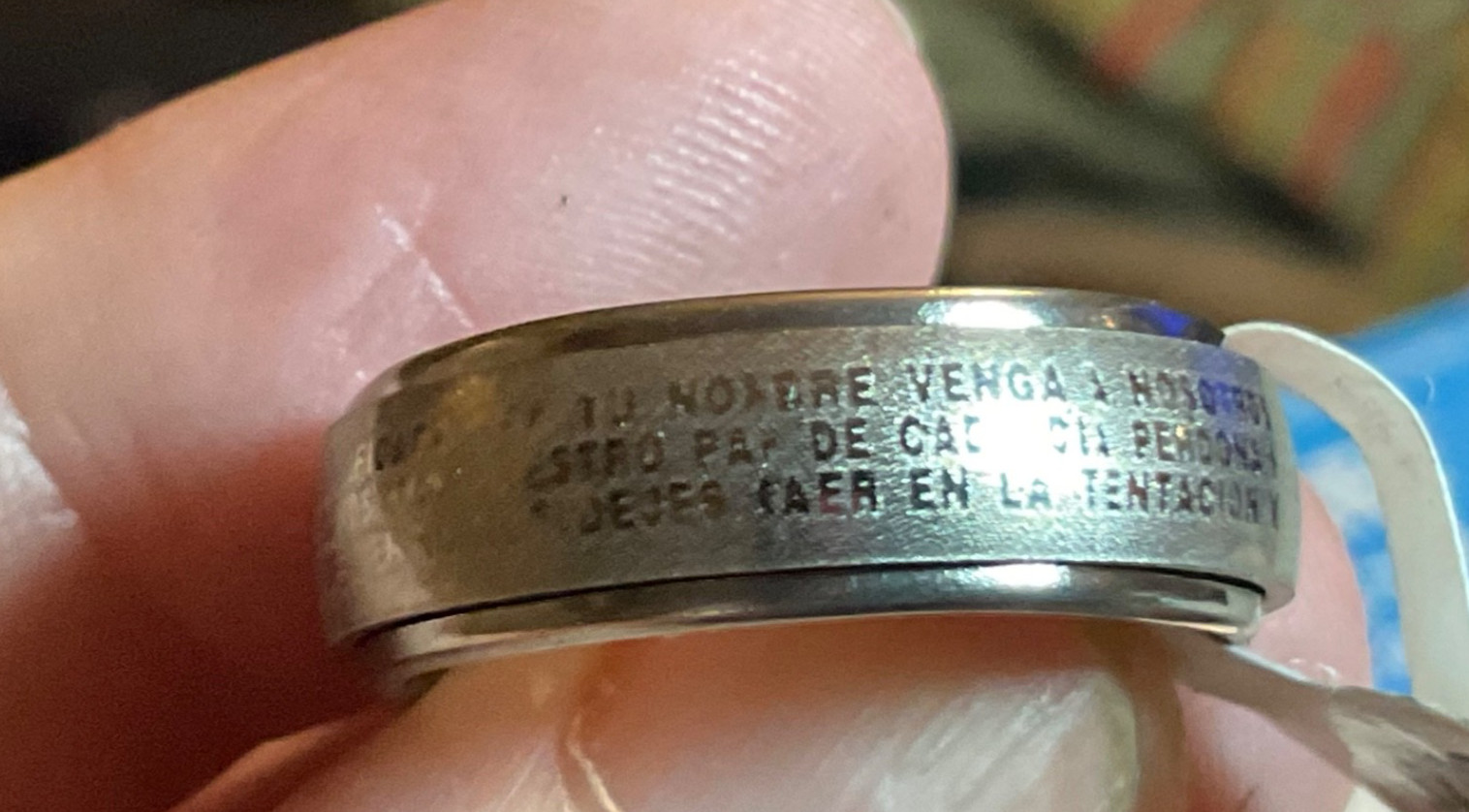 Spanish Lord’s Prayer Spinner Stainless Steel 8mm Ring Size 8 Band Rotating Gift