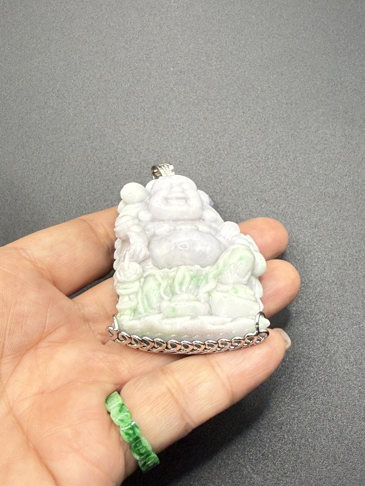 Maitreya laugh buddha Natural Jade natural color Pendant Phật Di Lạc