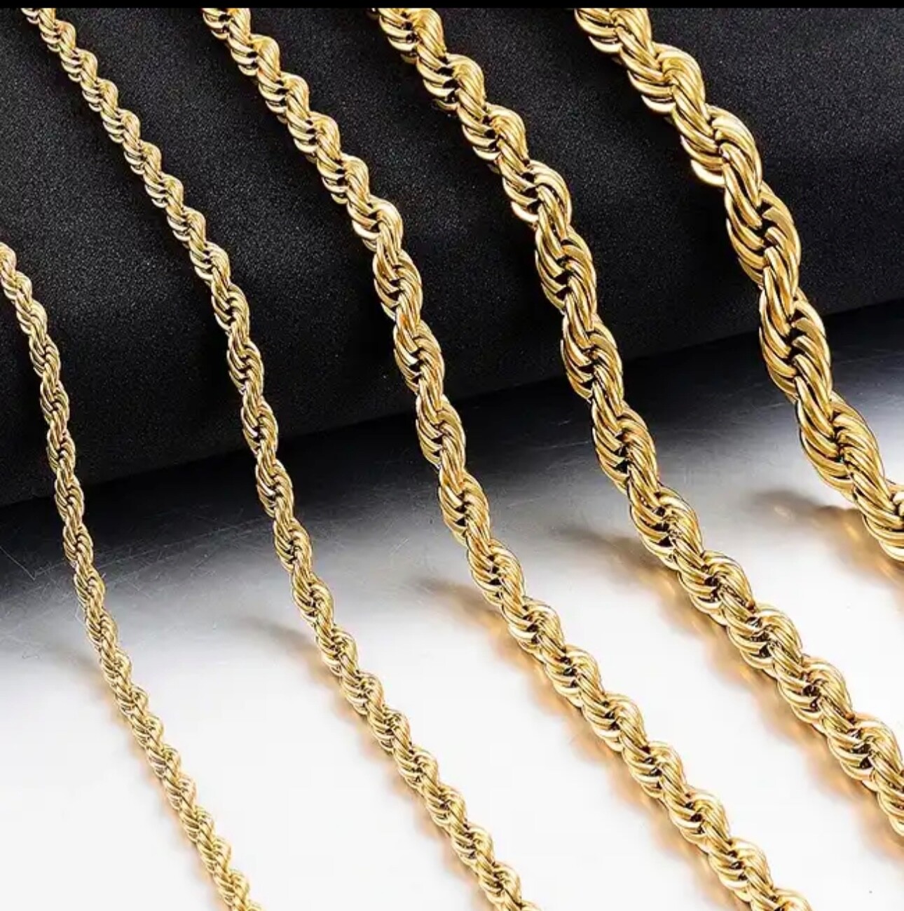 14K Yellow Gold Plated Stainless Steel 2MM Rope Chain 16” to 30”