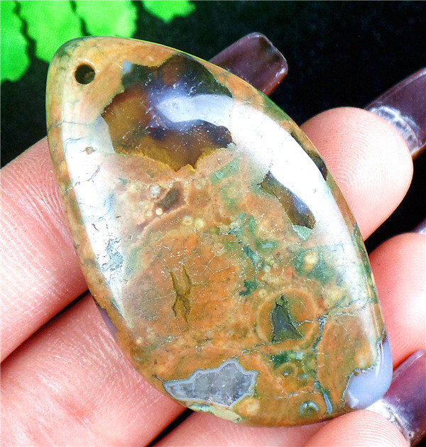 47x27x7mm Natural Green Rainforest Rhyolite Free Shape Pendant Bead AD67763