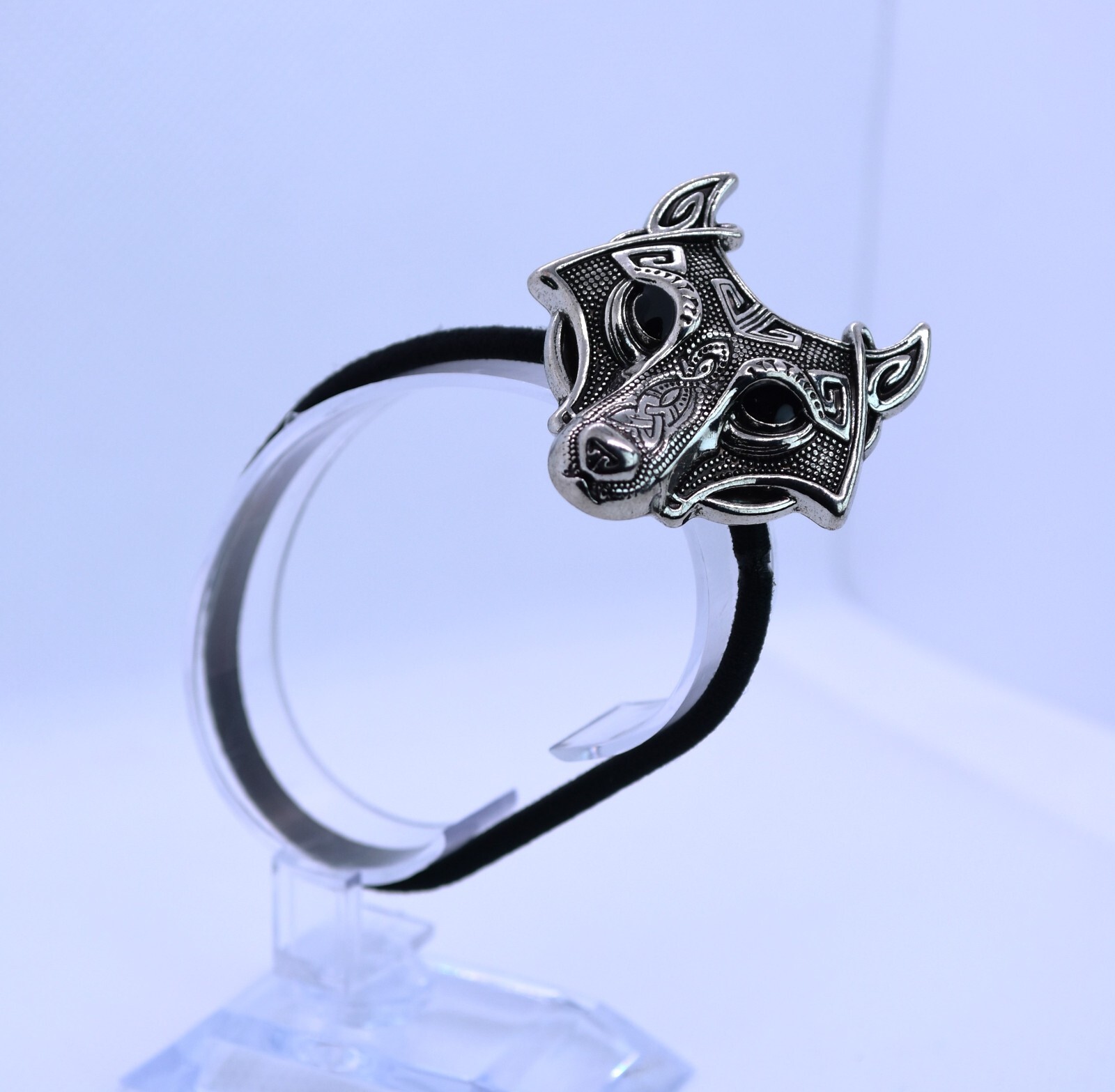 Silver or Bronze Tone Viking Wolf Elastic Hair Band Ponytail Holder Women/Men