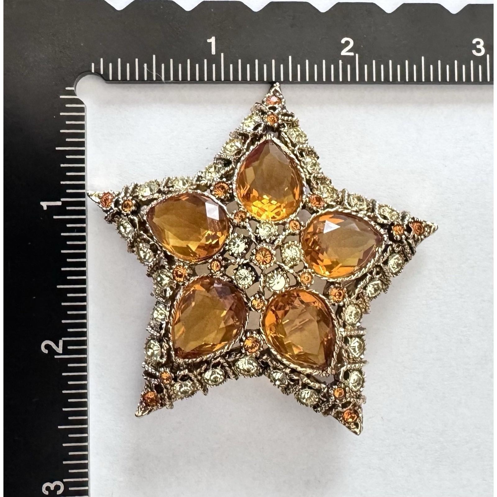 KJL Kenneth Jay Lane Star Brooch Citrine Topaz Rhinestone Gold Tone Pin