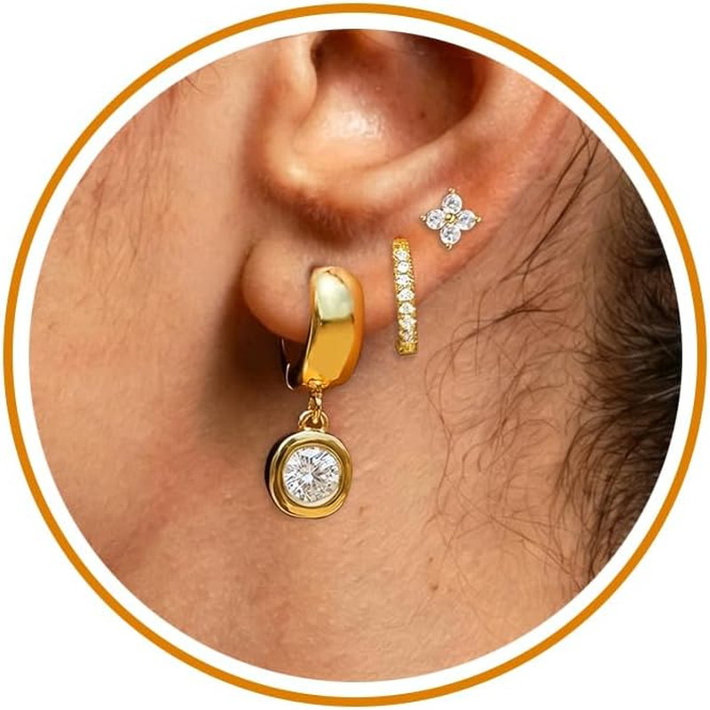 14K Gold Plated Hoop Earrings for Women Dangle Huggie Stud Earrings Set | Hypoal