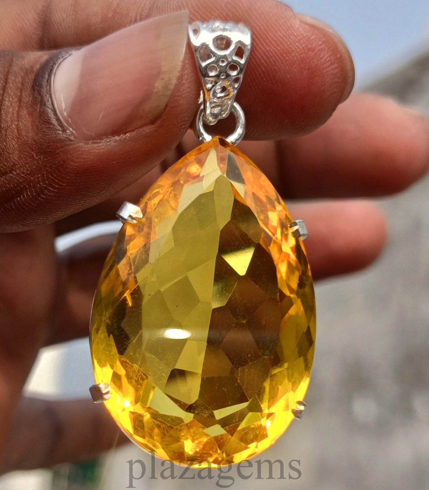 92.05 Ct Natural Yellow Sapphire Pear Cut Pendant 925 Sterling Silver Gems 5DSL