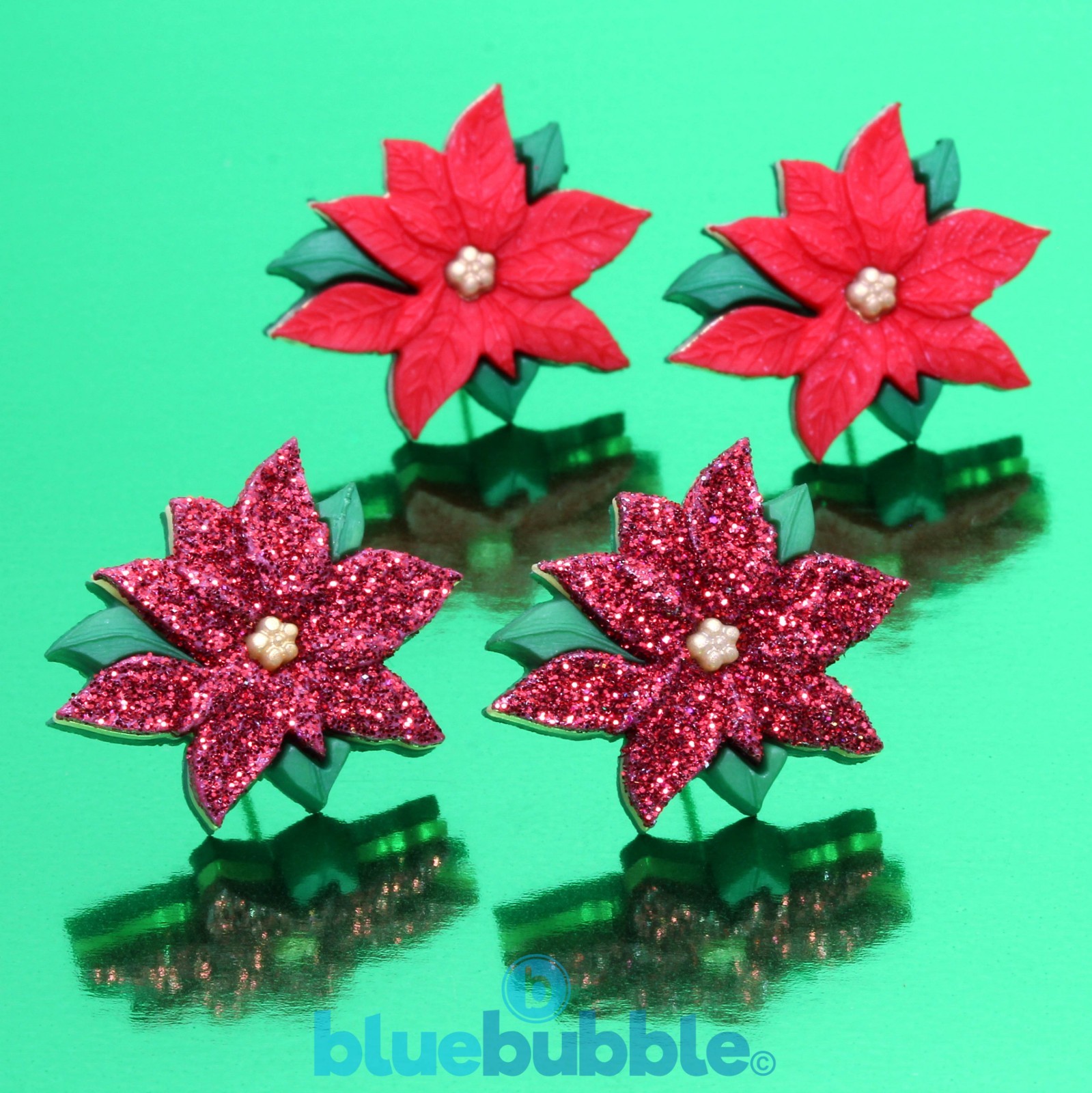 Bluebubble MERRY CHRISTMAS Poinsettia Earrings Kitsch Novelty Funky Festive Fun