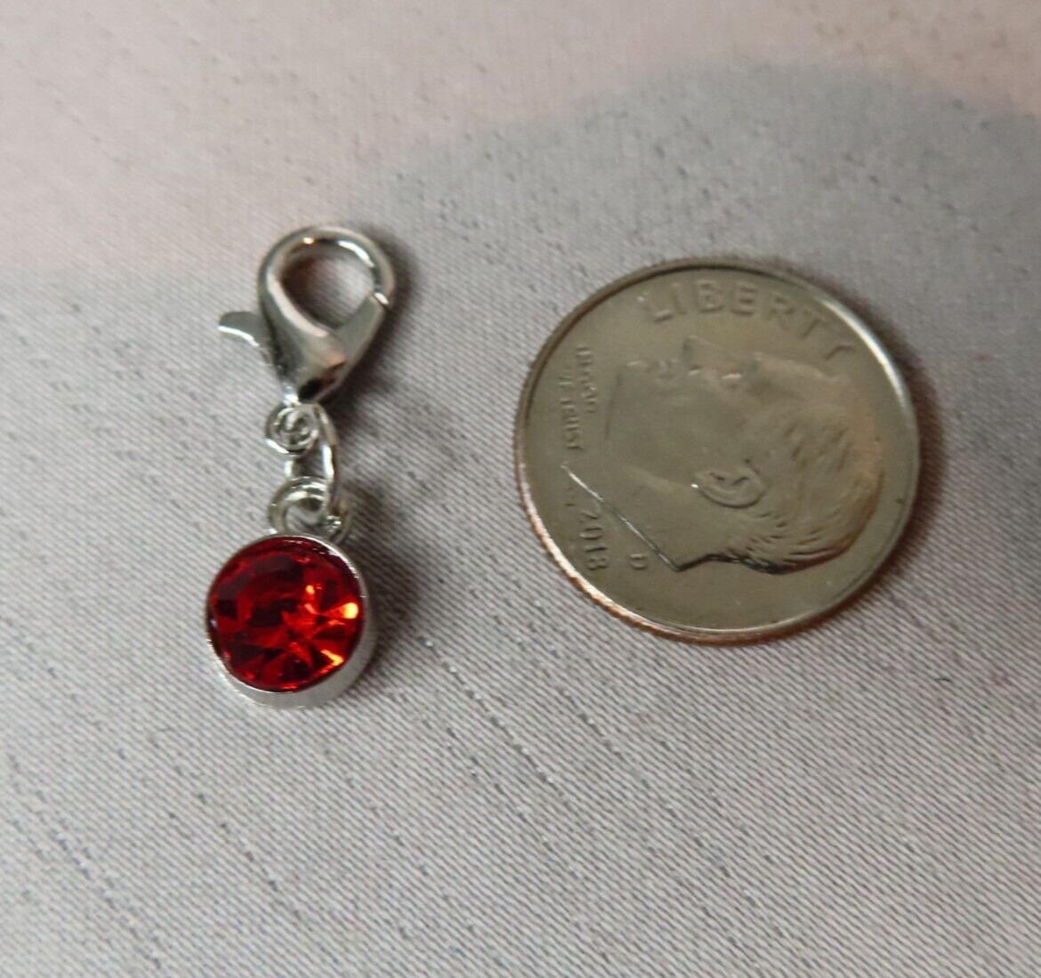 JULY Birthstone Crystal Charm Zipper Pull Keychain Add On Clip Silver Tone