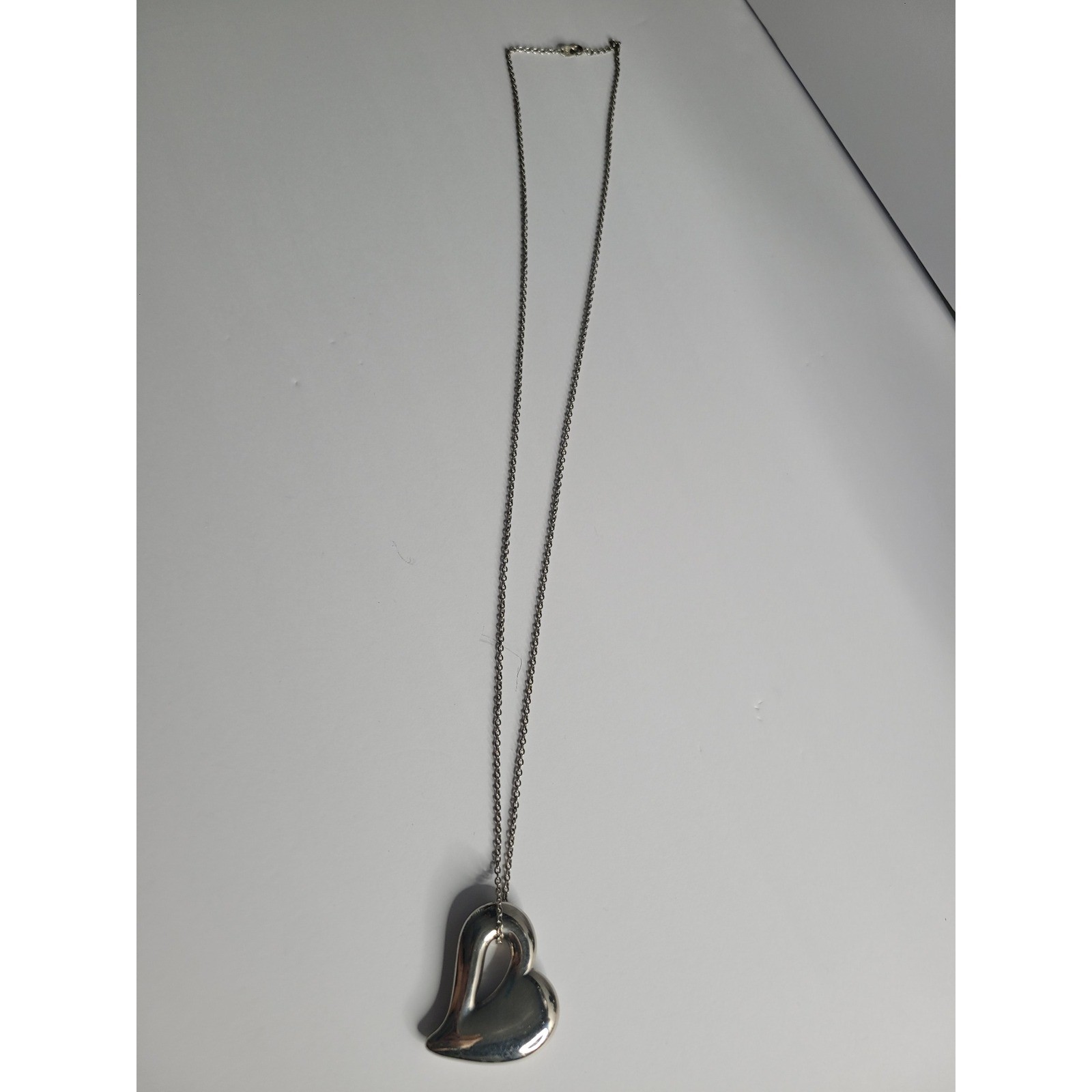 Silver Tone Open Heart Pendant Necklace Polished Sculptural Minimalist Jewelry
