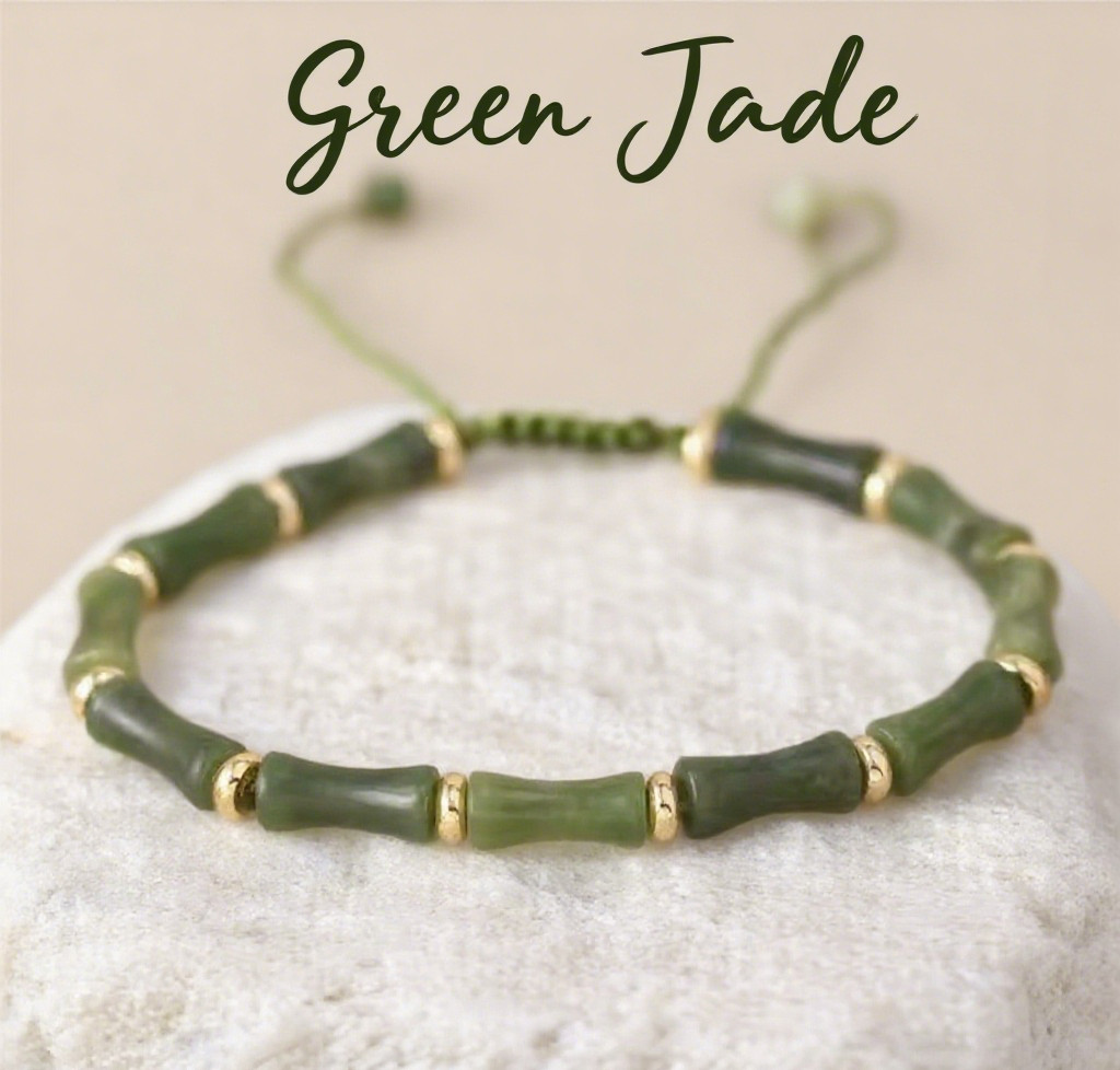 Green Jade Bamboo Shaped Beads Healing Gemstone Bracelet Green Gemstone Bracelet