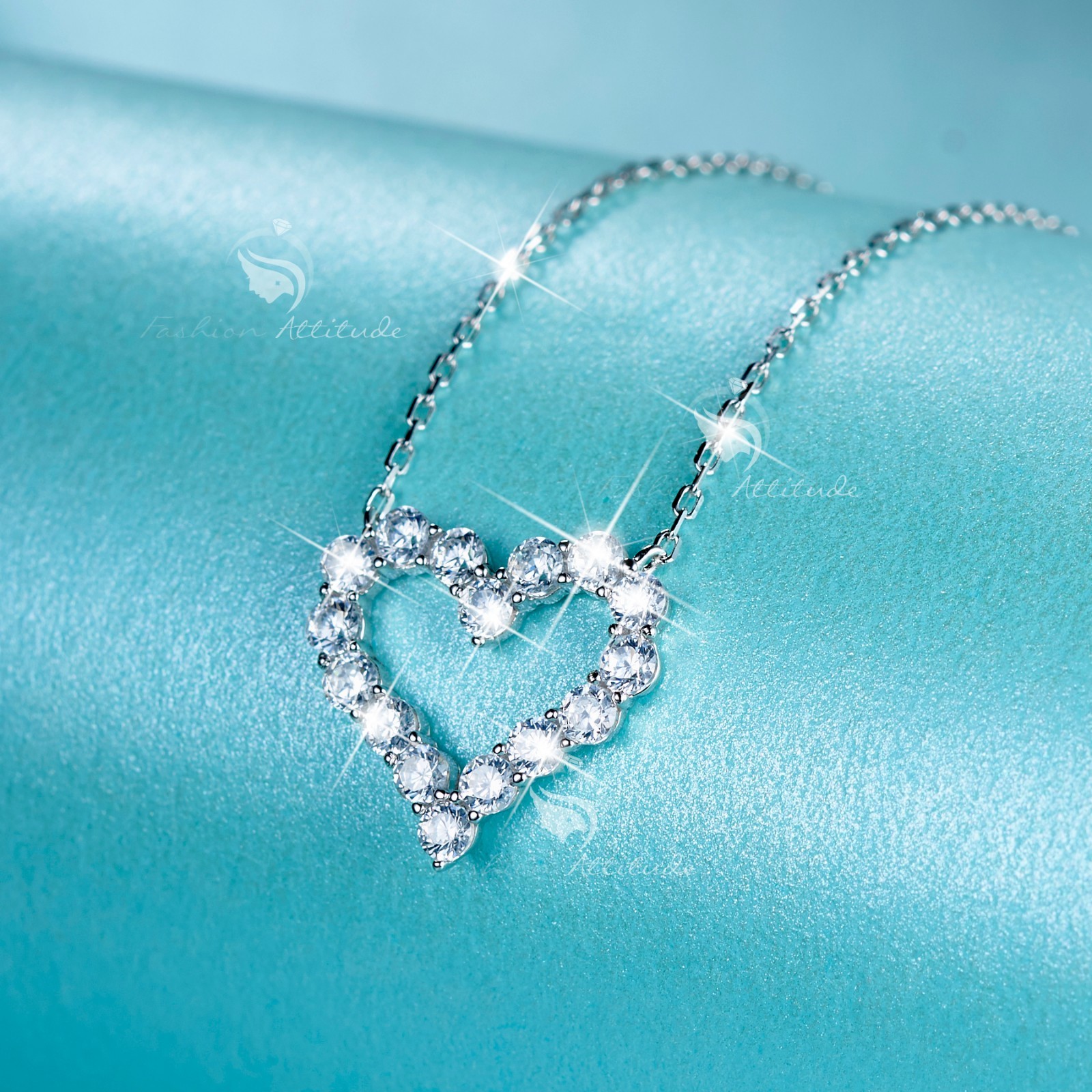 925 silver pendant simulated diamond love heart chain necklace 42.5cm