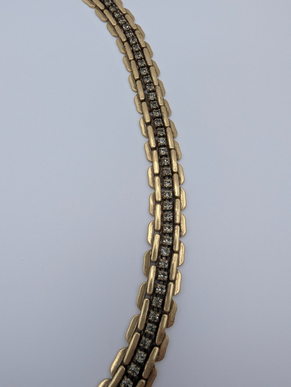 Stella & Dot Gold Tone Chain Necklace Clear Rhinestones 20 Inch Statement Jewelr