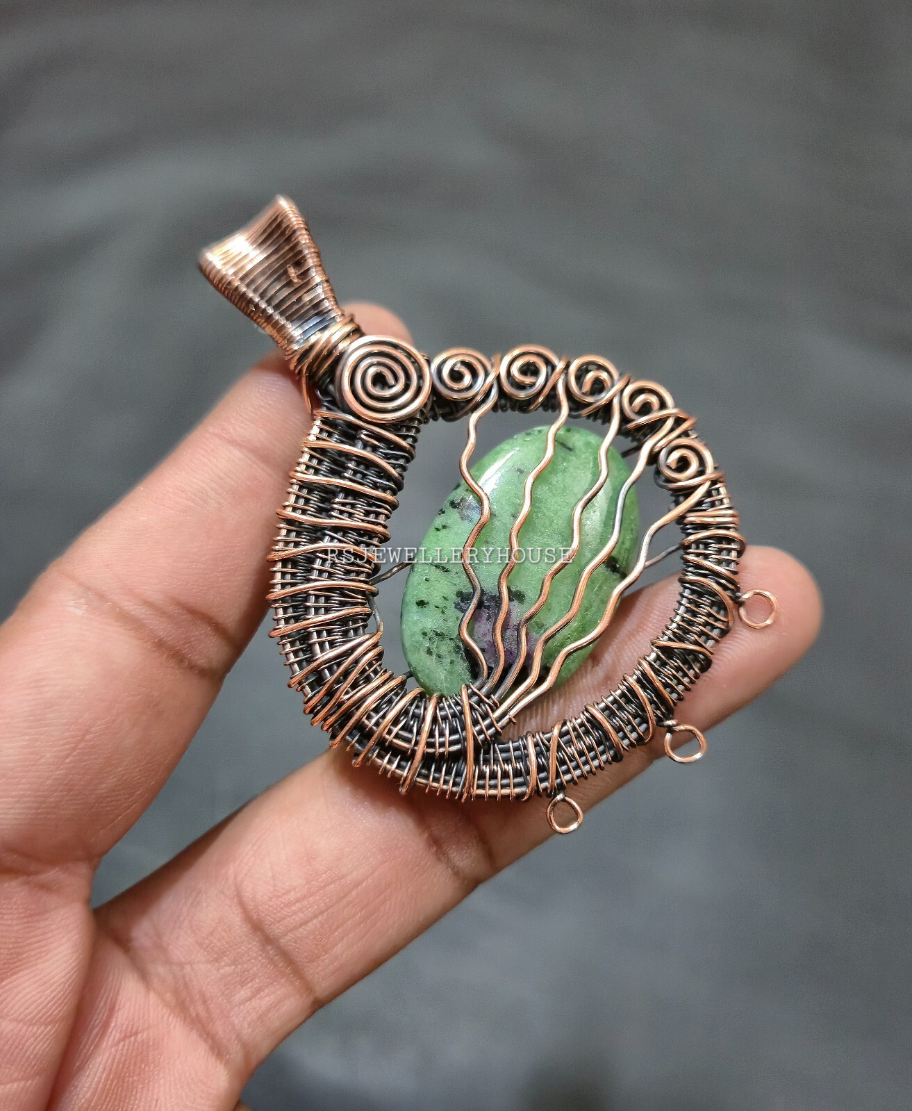 Ruby Zoisite Pendant Copper Wire Wrapped Pendant Handmade Jewelry Pendant Gift