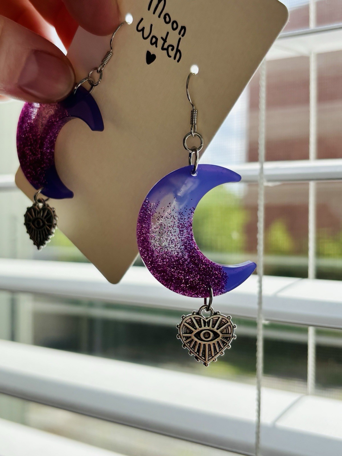 Moon Watch Crescent Moon Earrings Handmade Resin Celestial Witchy Jewelry