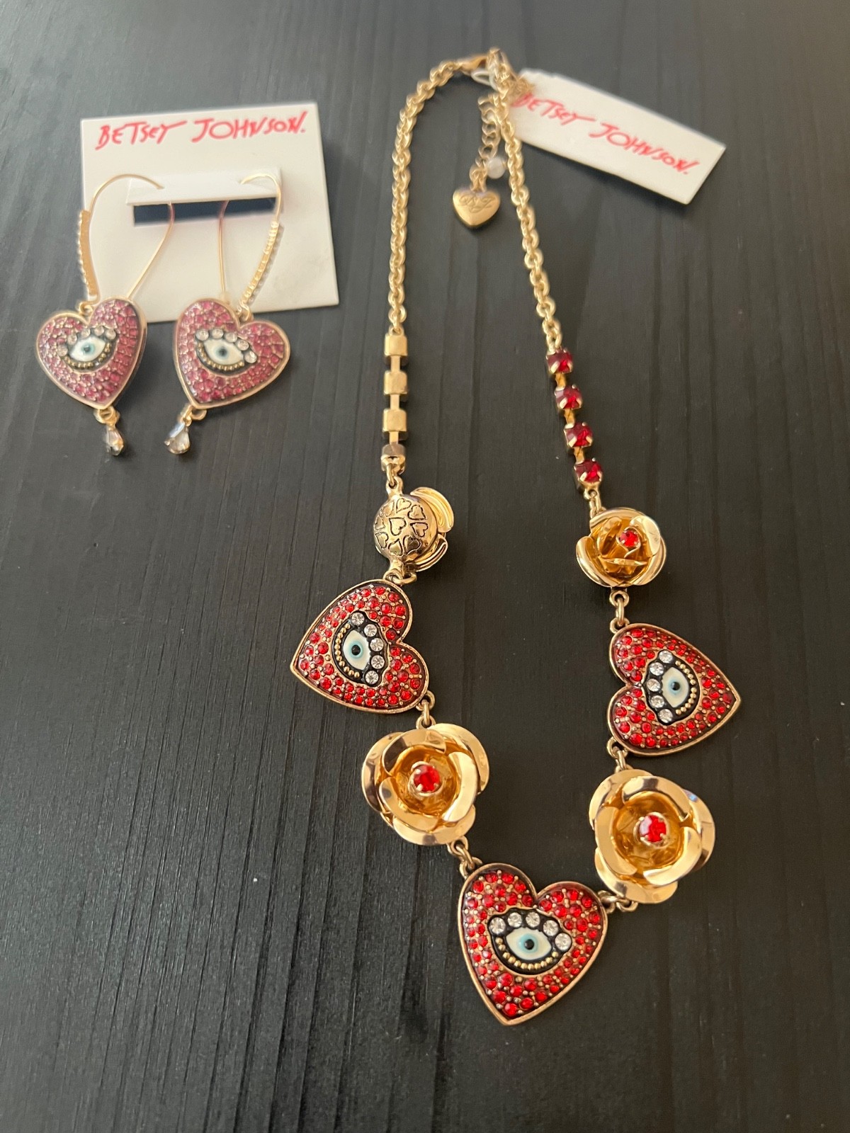 Betsey Johnson Rockin Riches Evil Eyes Necklace and Earrings Set – G2