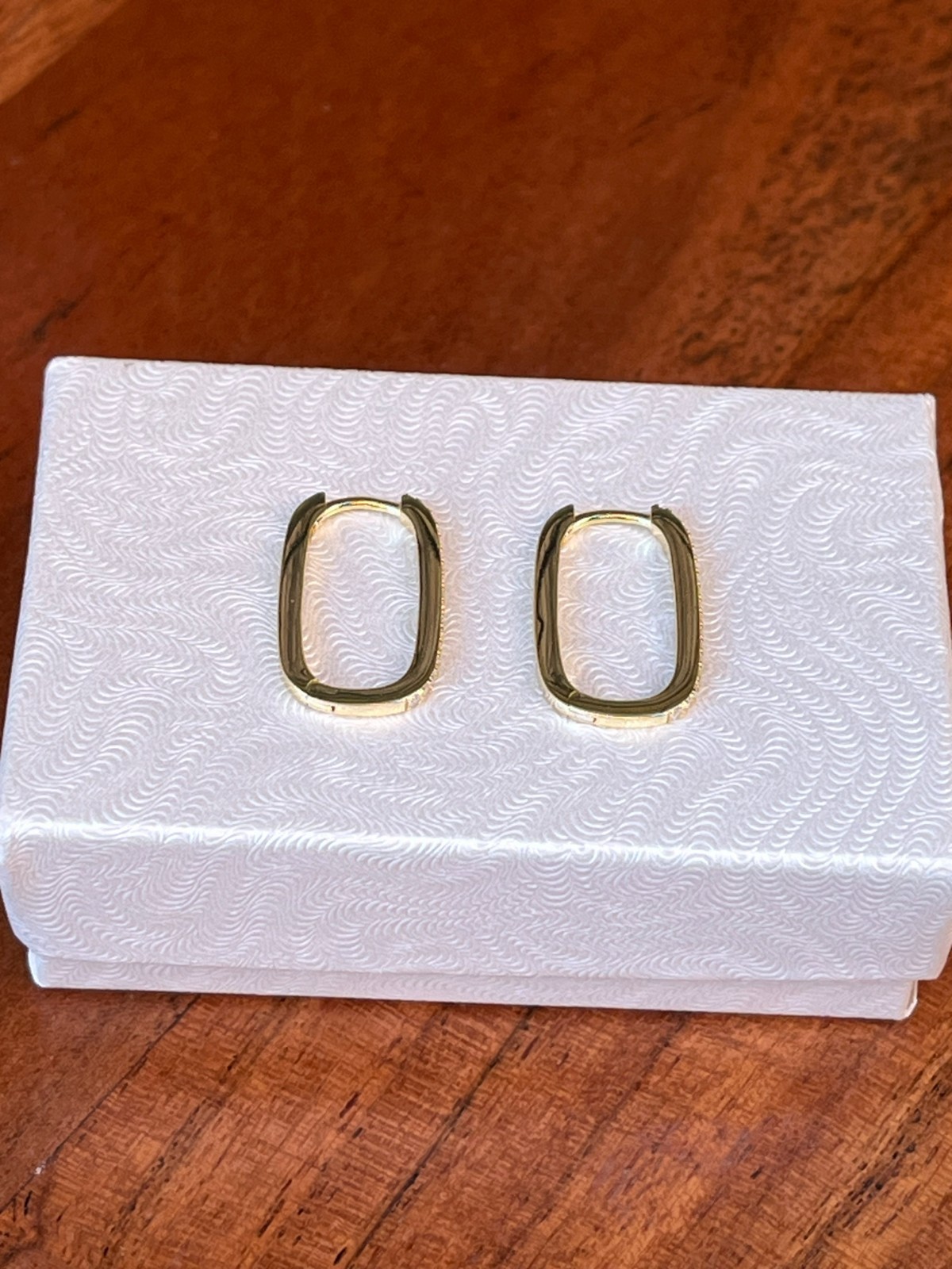 925 Sterling Silver CZ Gold Rectangle U Hoop Earrings Men Women 19mm/17mm x1.4mm