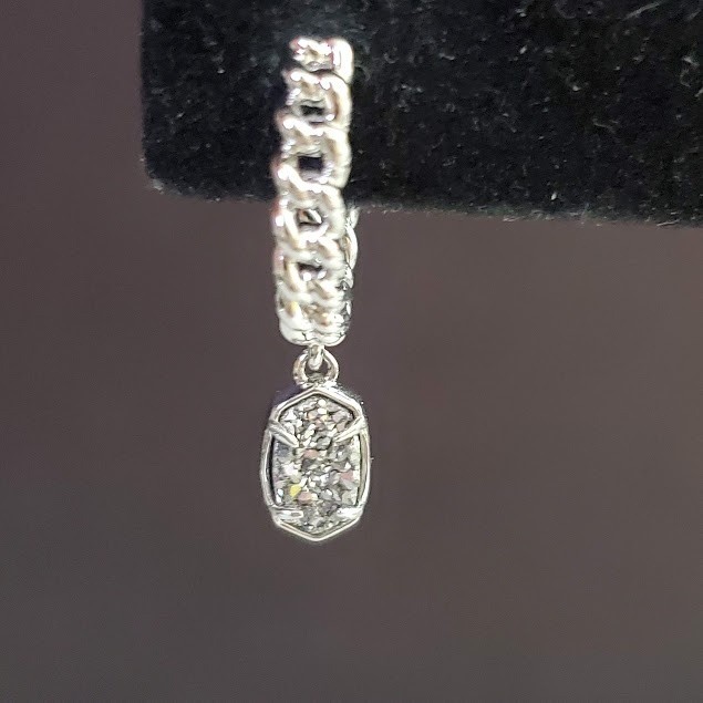 Kendra Scott Emelie Rhodium Plated Huggie Hoop Earrings Platinum Drusy Charm