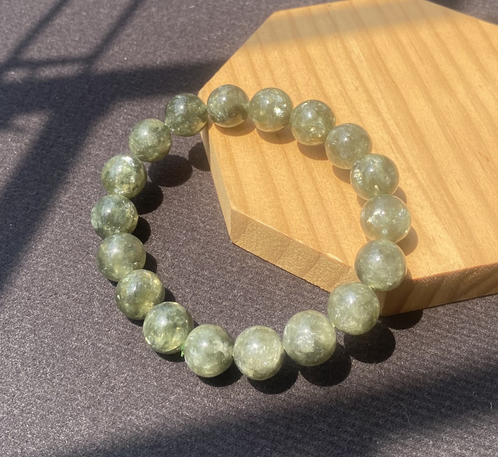 Natural Green Lepidolite Gemstone Crystal Beaded Stretch Bracelet 11.3mm