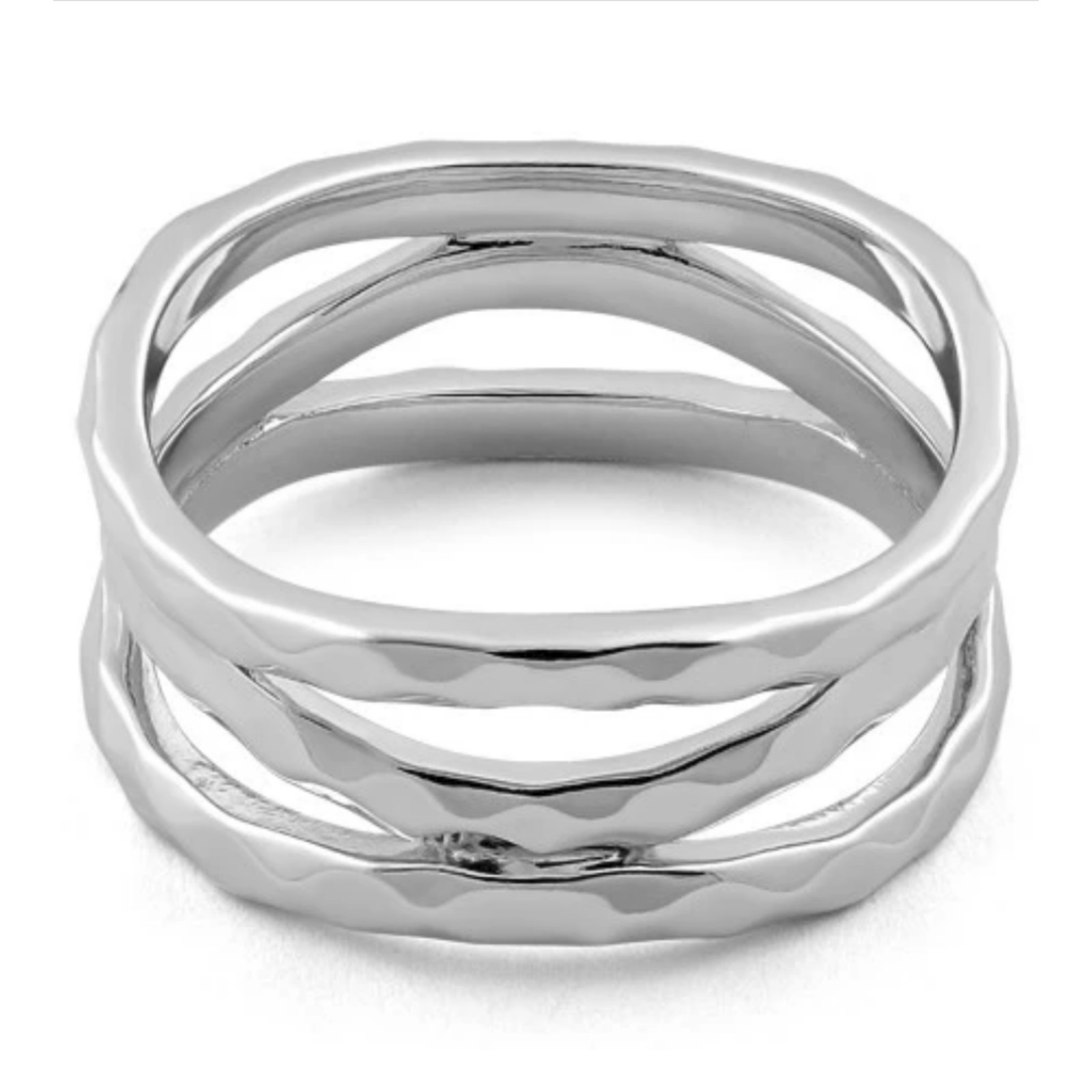 Crisscross Three Strand Hammered Ring Size 7 Solid 925 Sterling Silver