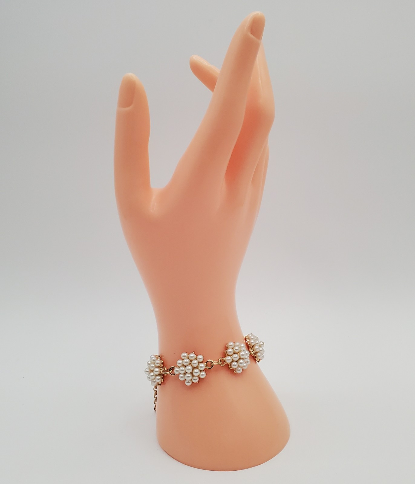 Cluster Faux Pearl Adjustable Bracelet or Anklet 6in to 10in Gold Tone Large