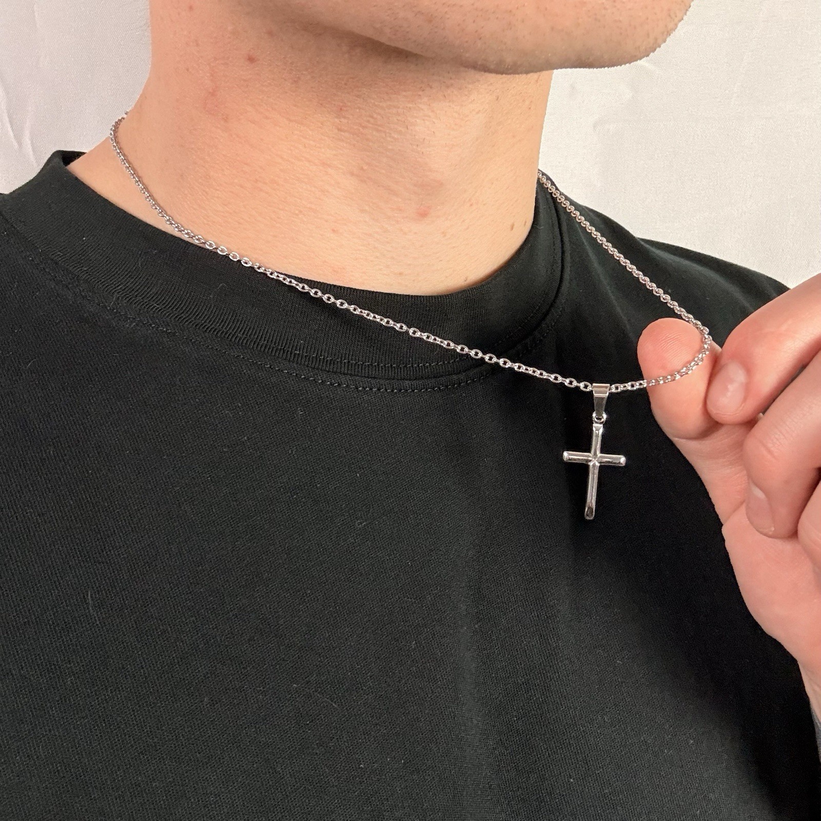 Premium 316L Surgical Stainless Steel Cable Chain 2mm 20” + Cross Pendant