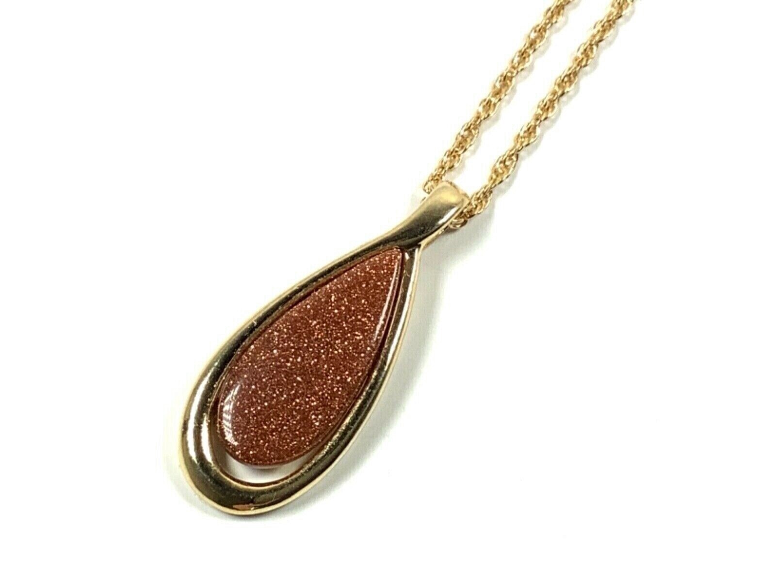 Yellow GP Gold Sunstone Teardrop Pendant on 1.4mm Yellow GP Rope Chain, 18”