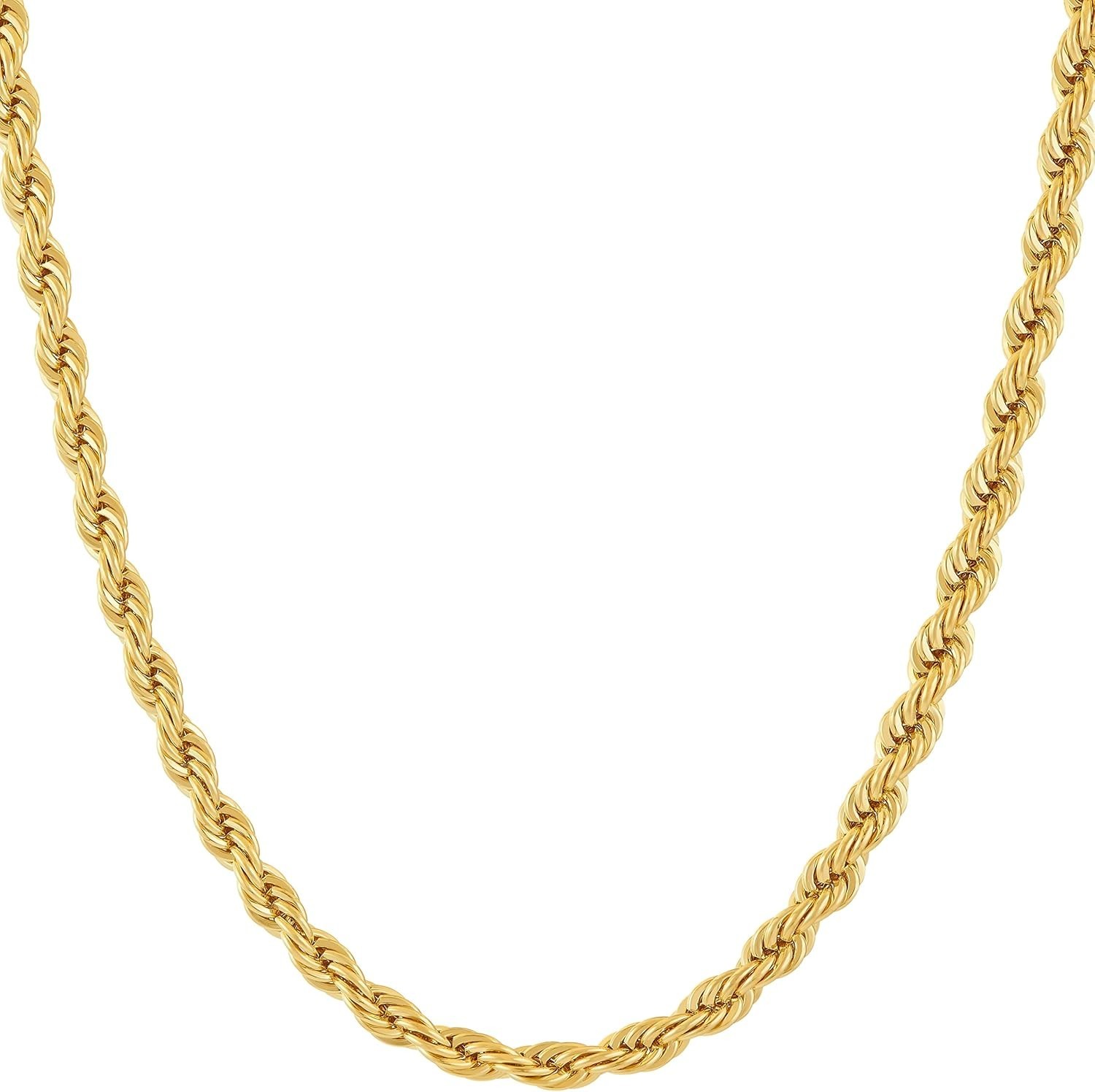 Versatile 24K Gold Plated Diamond Cut Rope Chain for Men & Women – 4mm, 16-30