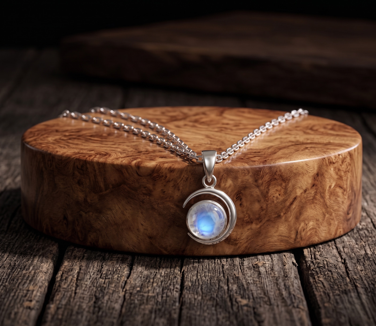 Rainbow Moonstone Handmade Dainty Pendant 925 Sterling Silver Celestial Design