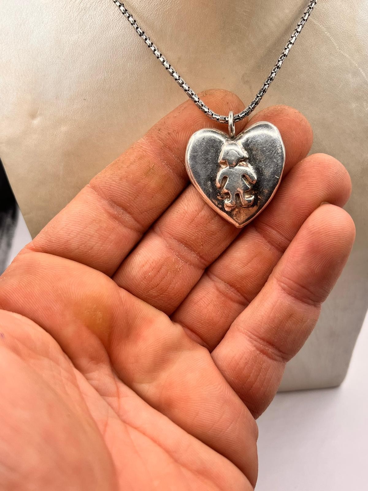 Sterling Silver Heart Child Girl Pendant Necklace Stamped 925 Box Chain
