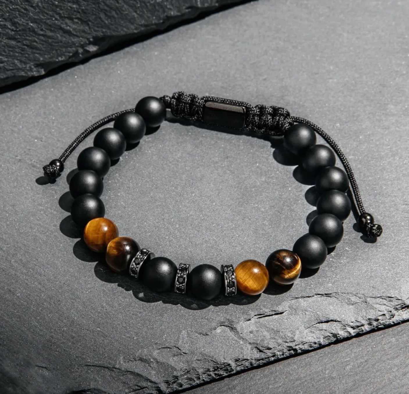 Natural Stone Black Onyx & Tiger Eye Healing Protection Women Men Bracelet Gift