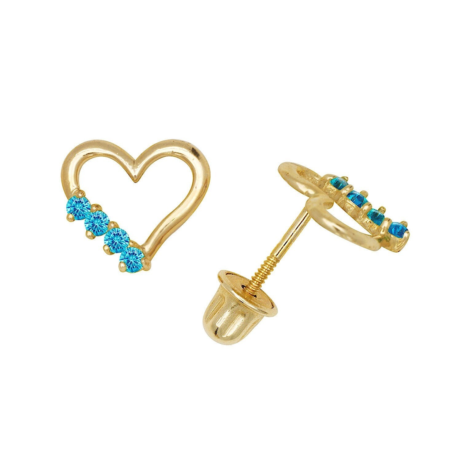 14K Yellow & White Gold Elegant Heart Shaped CZ Stud Earrings for Women