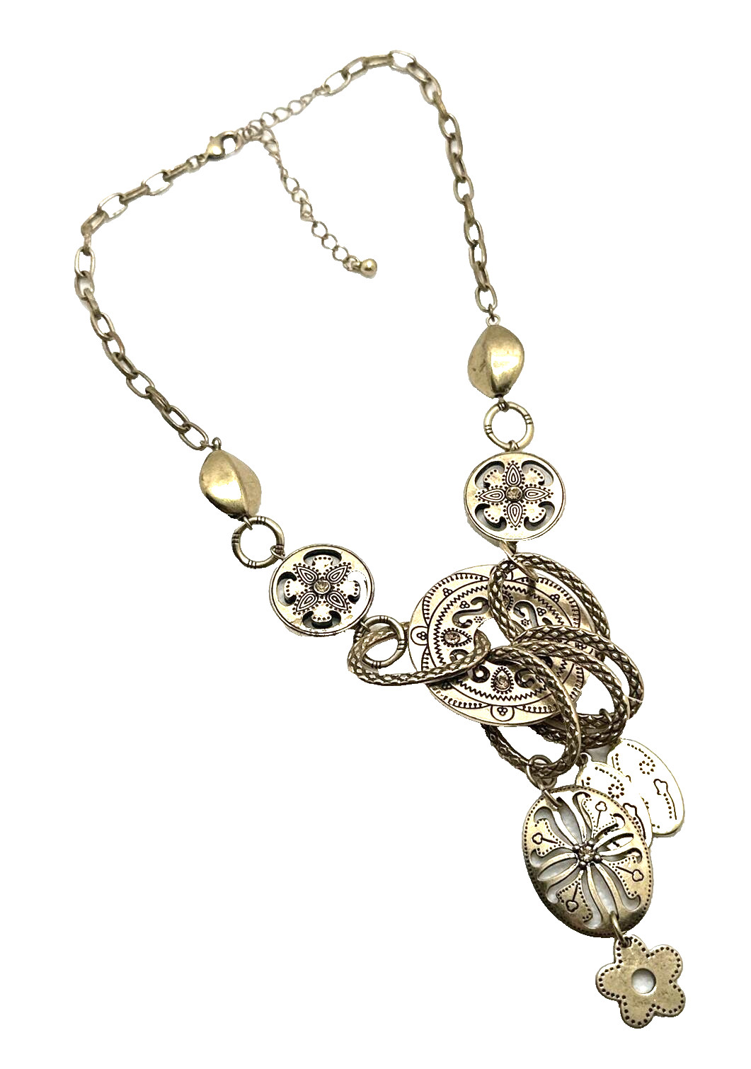 Y Drop Charm Necklace Made with Swarovski Crystals Gold Tone Moroccan Statement