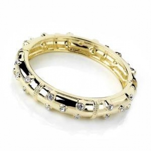 Debenhams Gold Plt Hinged Bracelet Statement Bangle Studded W/ Swarovski Crystal