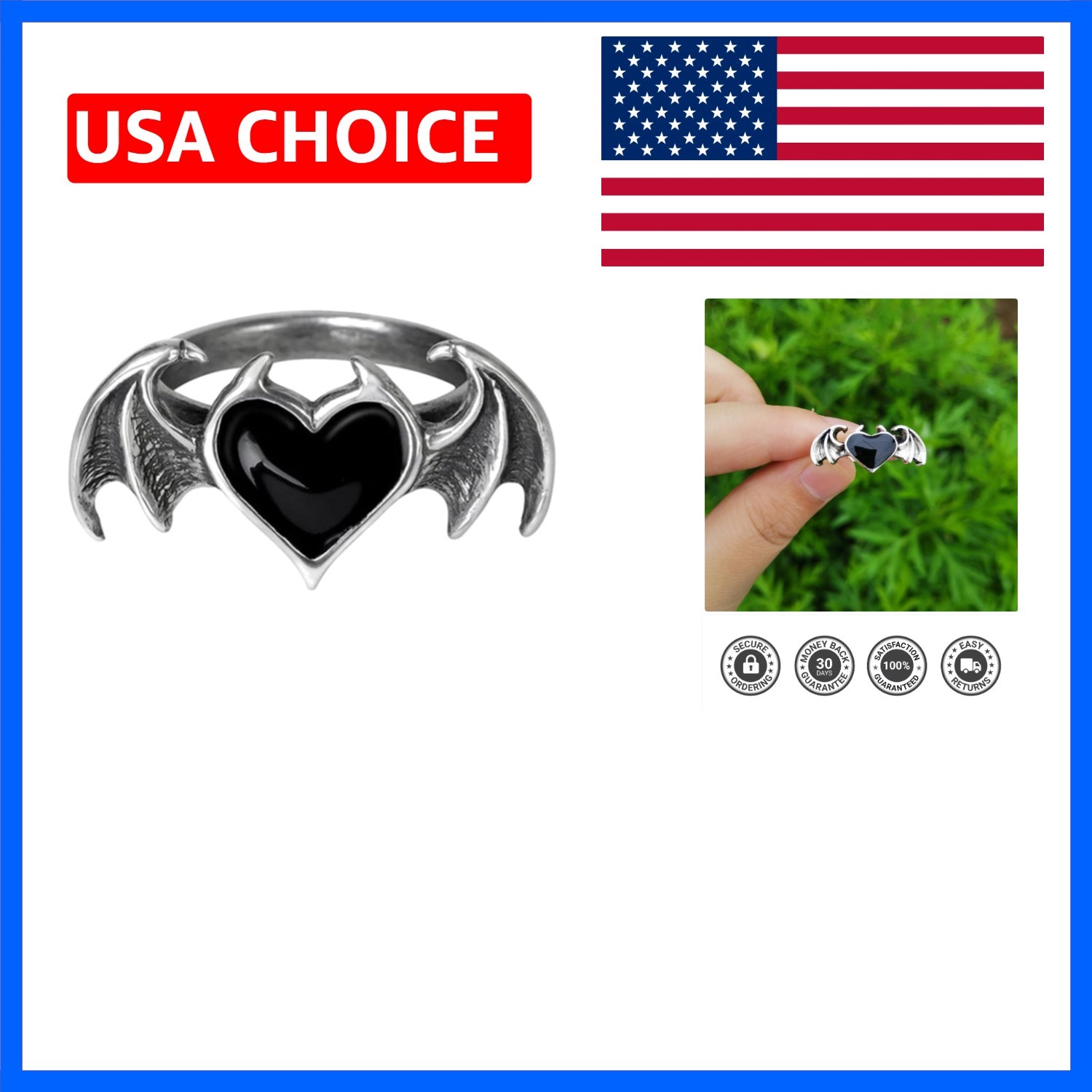 Gothic Vampire Bat Heart Wing Ring Halloween Angel Devil Wings Open Ring Punk…