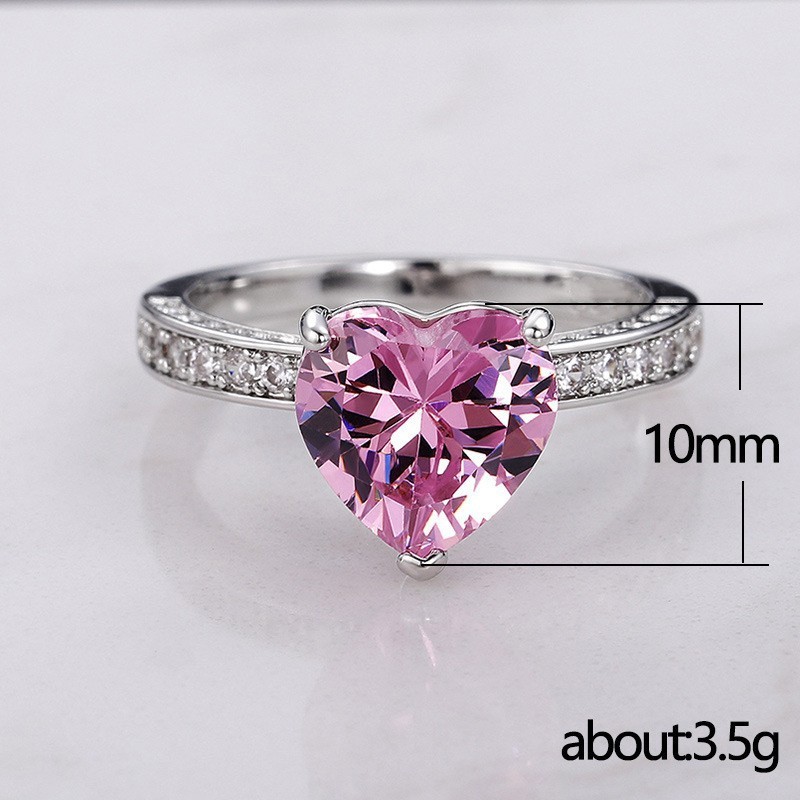 Heart Shape Crystal Rhinestone Ring 925 Silver Prong Setting Pave Setting Women