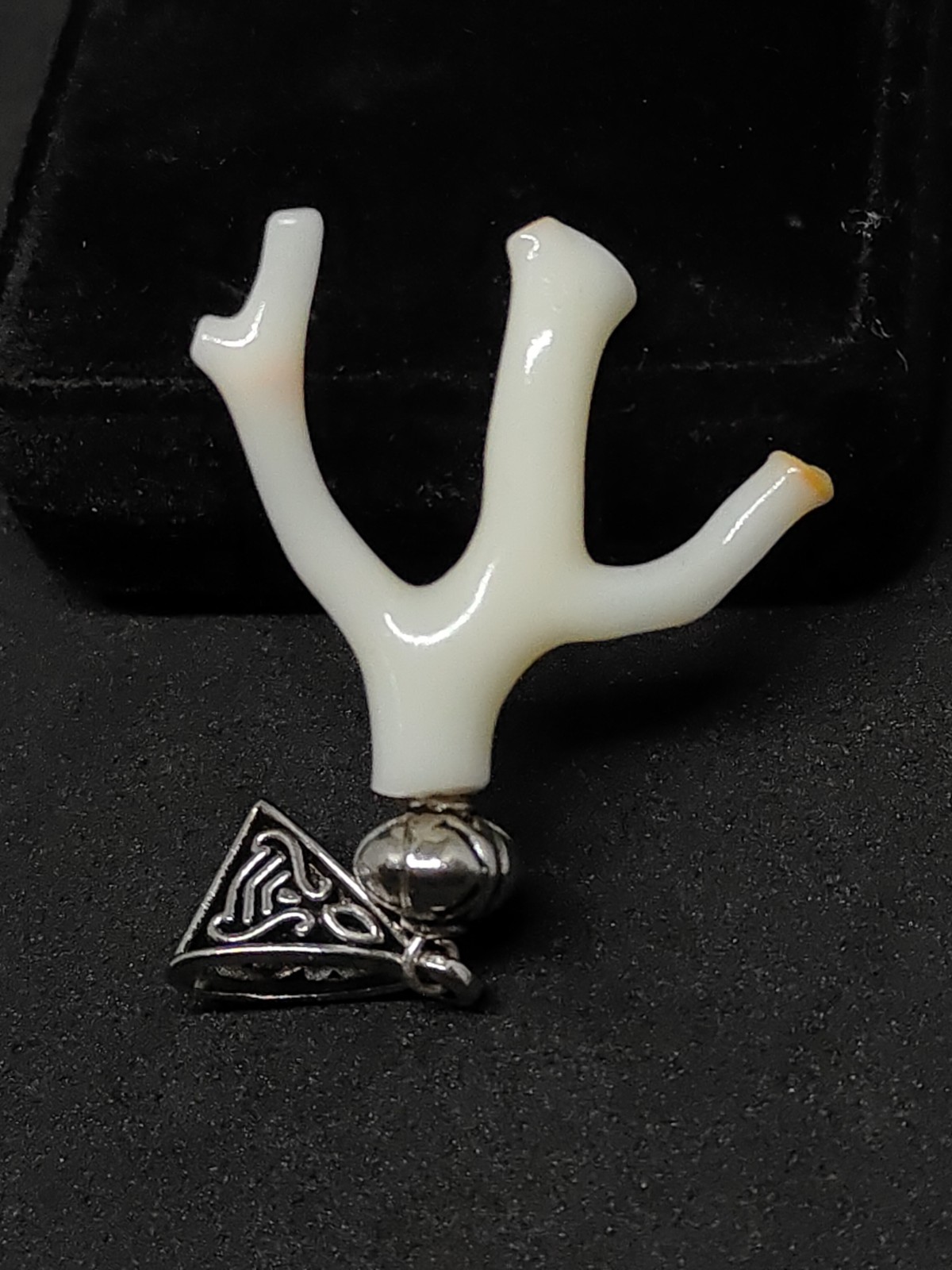 Natural coral branch pandant – Rhodium-Plated Silver Bail Making for jewelry