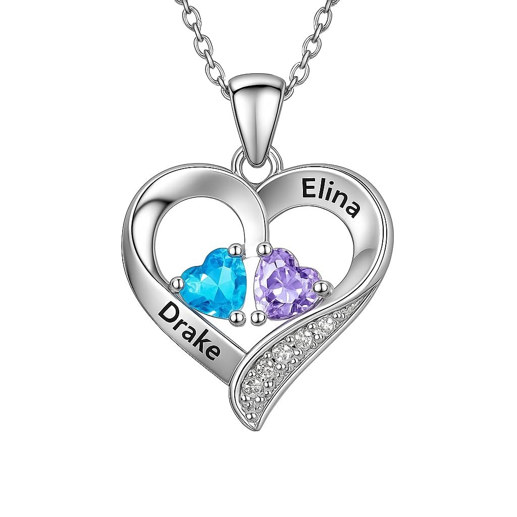 Personalized Name Birthstone Heart Pendant Necklace Gift Jewelry for Women Teen
