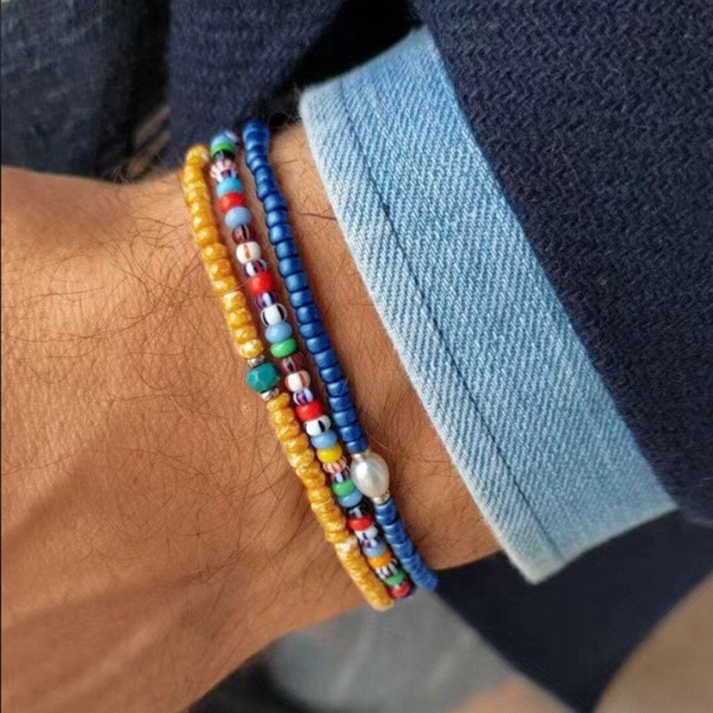 Colorful Beaded Bracelet Set Boho Style Handmade Stretch Jewelry for Men Women
