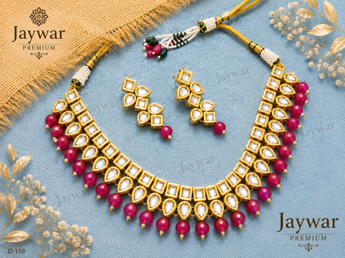 Jaywar Kundan Necklace Set Earrings Meena Work Adjustable Dori 6 Colors Ethnic