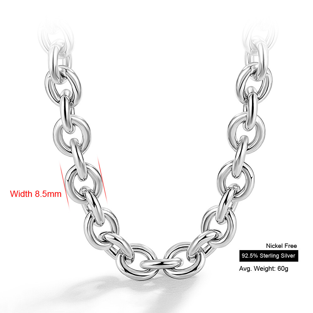 Real 925 Sterling Silver 8.5mm Round Cable Rolo Link Chain Necklace 16″- 26″