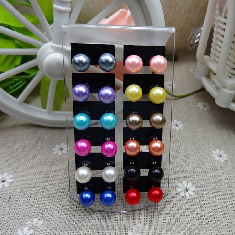12 Pairs Of Jewelry Imitation Pearl Resin Plastic Ductile Iron Needle Earrings