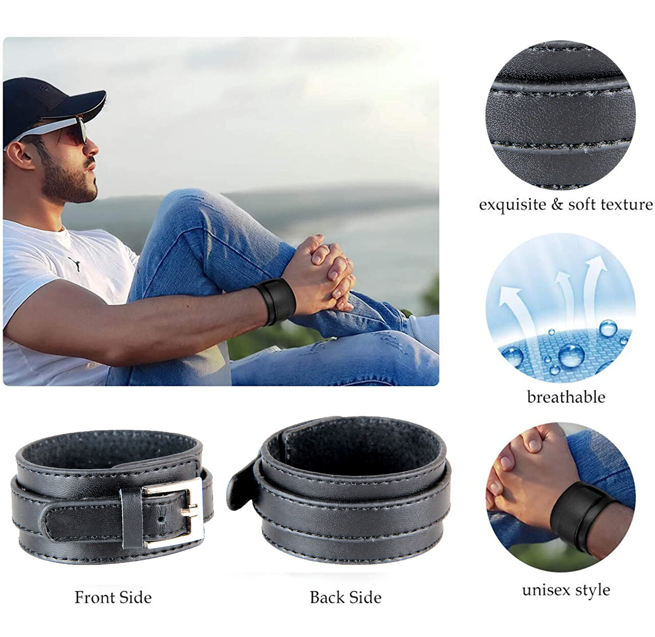 Men Leather Bracelet Adjustable Retro Punk Pin Buckle Male Cuff Bangle Best Gift