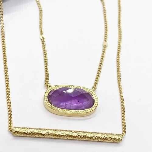 Luna Norte Free People Necklace Set Layered Amethyst/Bar 14K Gold Plated NWT NIB