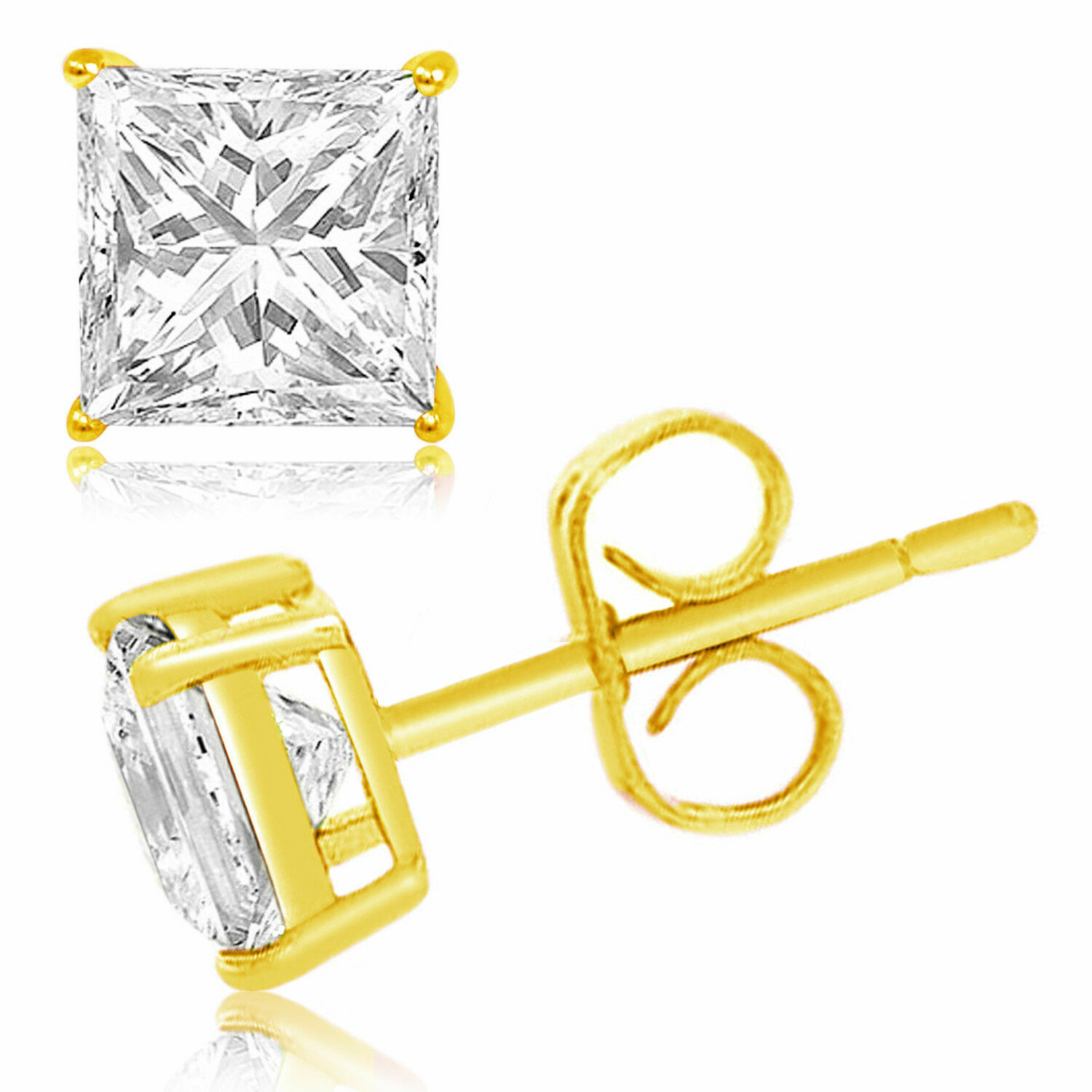 Sterling Silver 925 Princes Square Cut Cubic Zirconia Men Women Ear Stud Earring