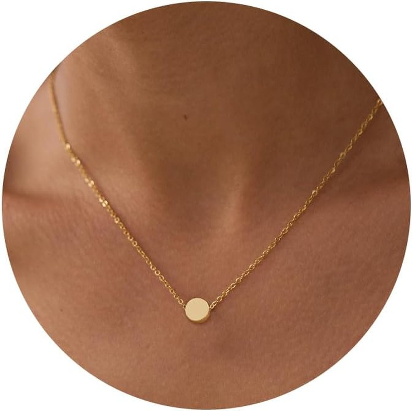 Gold Necklace for Women 14K Gold Plated Circle Cubic Zirconia Pendant Necklace D