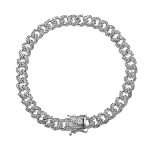ANTI-TARNISH Sterling Silver 6mm Pave Iced Miami Cuban CZ Tennis Bracelet 7”